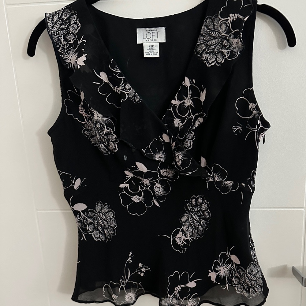 LOFT Black Silk Blend Blouse
